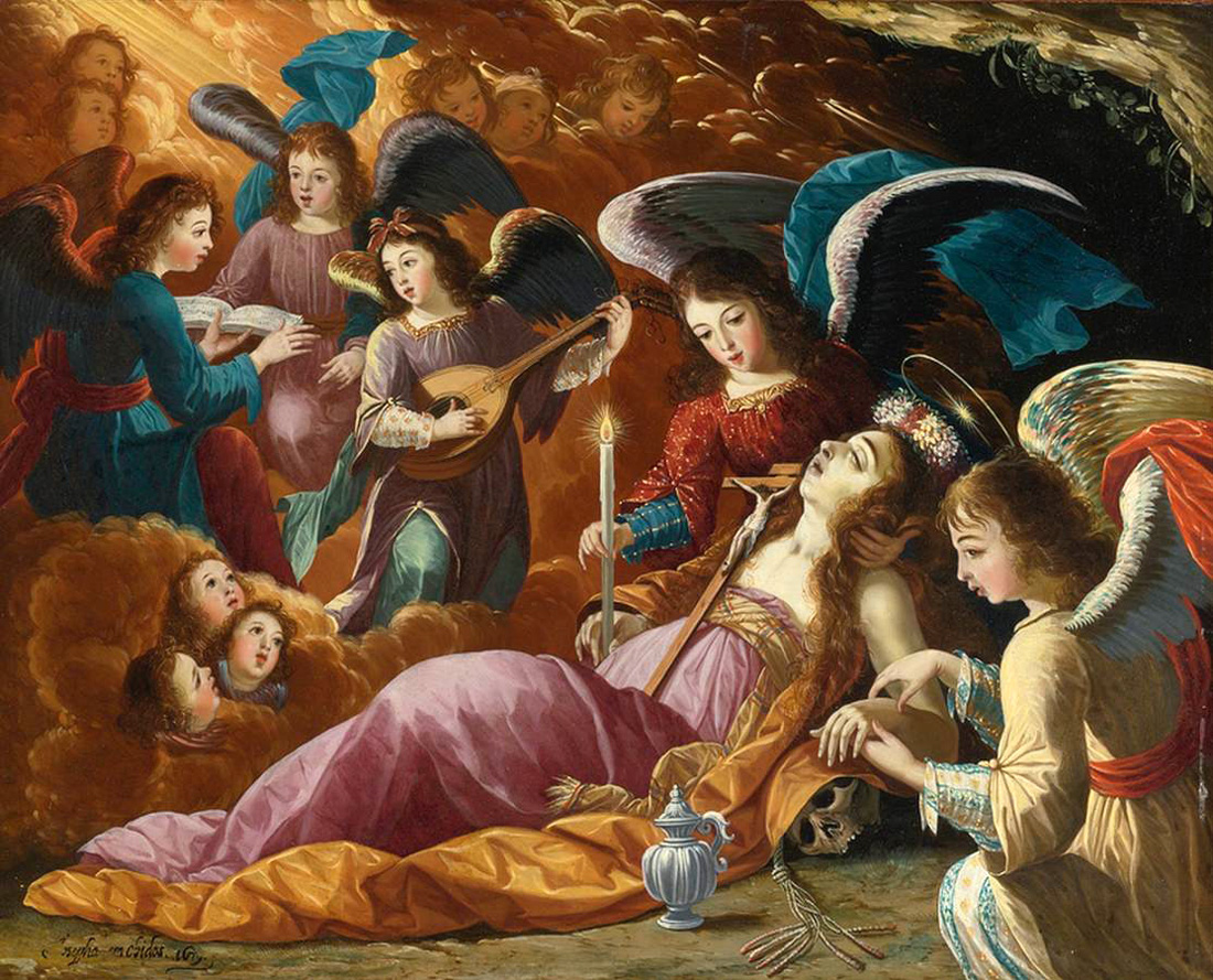 penitent magdalene comforted by angels